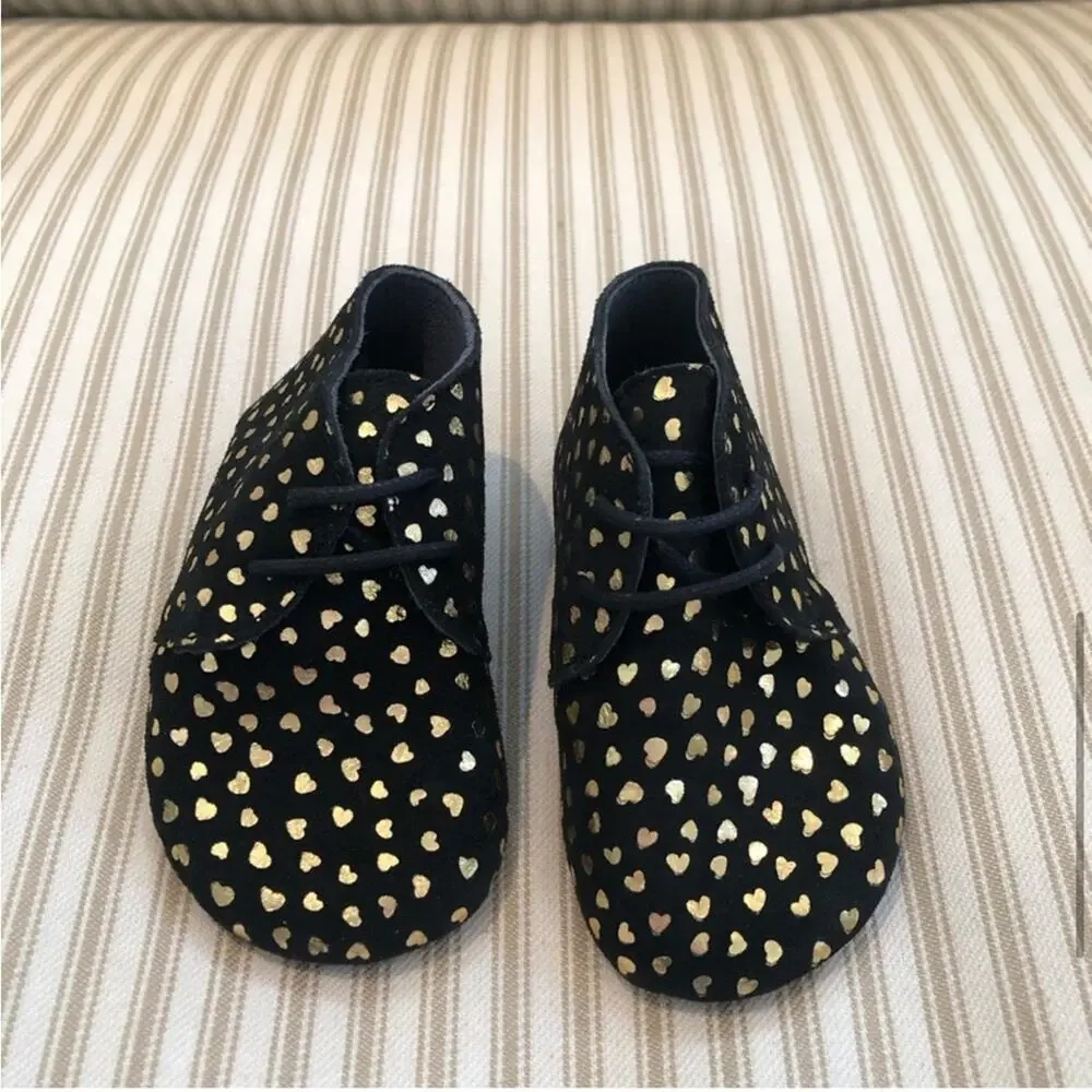 NEW Bonpoint Black and Gold Heart Booties